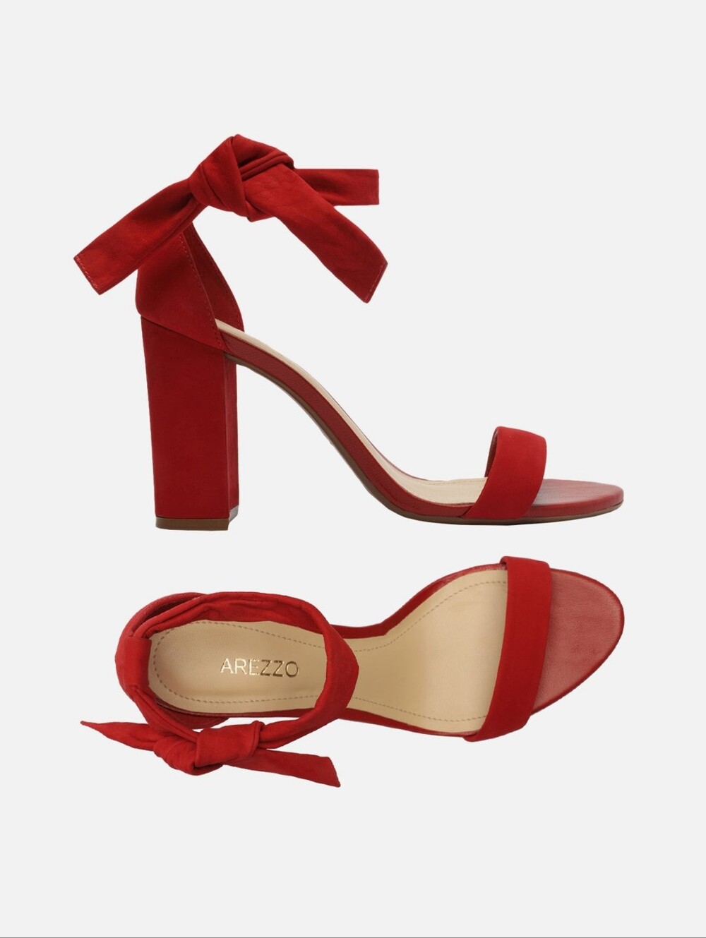 Made In Brazil Arezzo Isabelli Red Suede High Block Heel Sandals 9.5 NEW NWOB